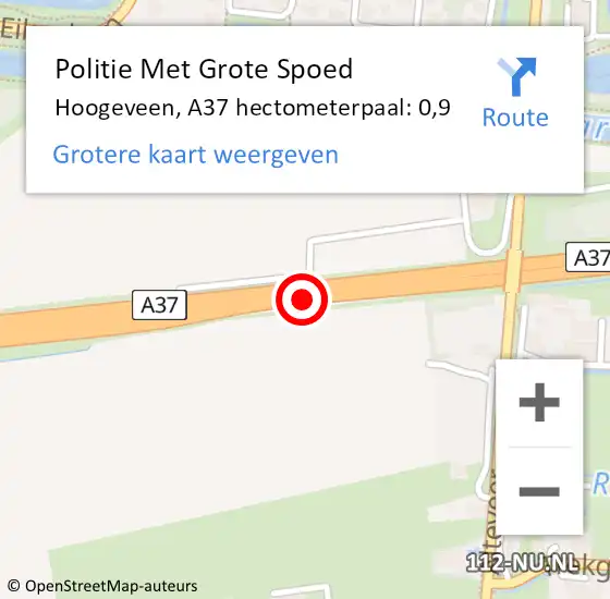 Locatie op kaart van de 112 melding: Politie Met Grote Spoed Naar Hoogeveen, A37 hectometerpaal: 0,9 op 6 juli 2021 13:04