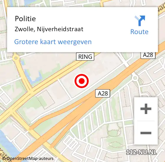 Locatie op kaart van de 112 melding: Politie Zwolle, Nijverheidstraat op 6 juli 2021 13:08