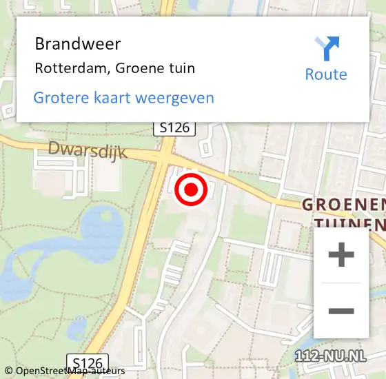 Locatie op kaart van de 112 melding: Brandweer Rotterdam, Groene tuin op 6 juli 2021 13:38