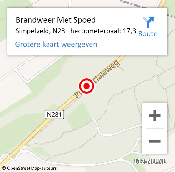 Locatie op kaart van de 112 melding: Brandweer Met Spoed Naar Simpelveld, N281 hectometerpaal: 17,3 op 6 juli 2021 14:06