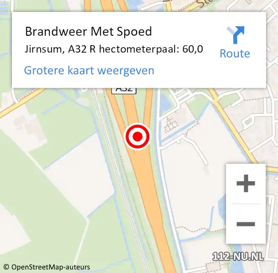 Locatie op kaart van de 112 melding: Brandweer Met Spoed Naar Jirnsum, A32 R hectometerpaal: 60,0 op 5 oktober 2013 07:48