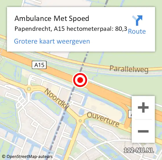 Locatie op kaart van de 112 melding: Ambulance Met Spoed Naar Papendrecht, A15 hectometerpaal: 80,3 op 6 juli 2021 14:46