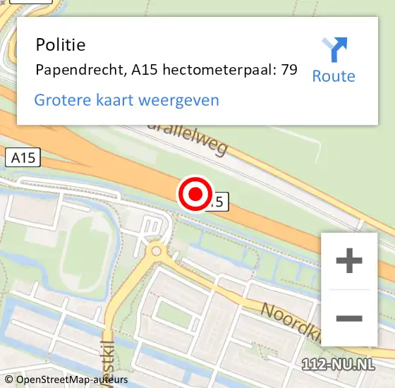 Locatie op kaart van de 112 melding: Politie Papendrecht, A15 hectometerpaal: 79 op 6 juli 2021 14:48