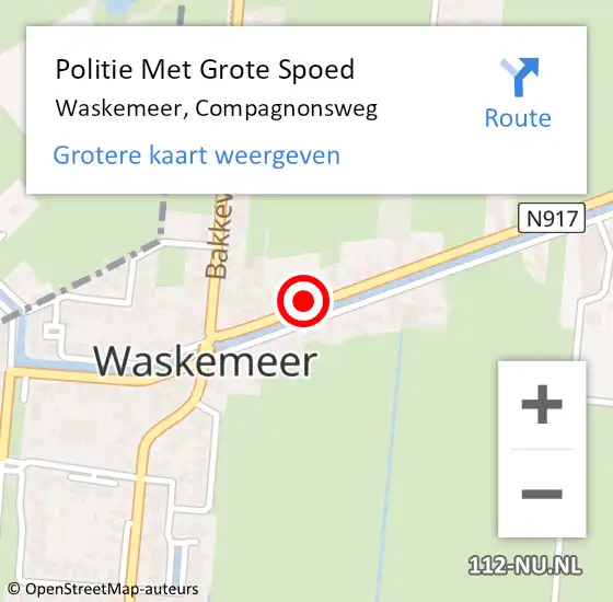Locatie op kaart van de 112 melding: Politie Met Grote Spoed Naar Waskemeer, Compagnonsweg op 6 juli 2021 14:52
