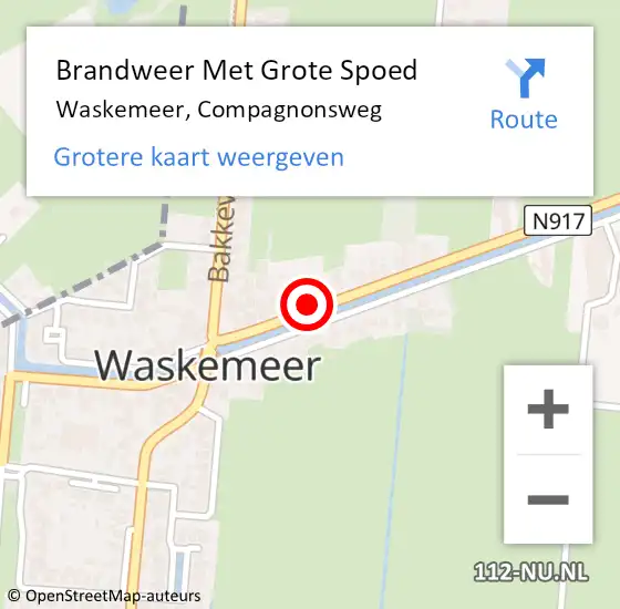 Locatie op kaart van de 112 melding: Brandweer Met Grote Spoed Naar Waskemeer, Compagnonsweg op 6 juli 2021 14:53