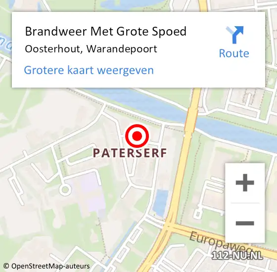 Locatie op kaart van de 112 melding: Brandweer Met Grote Spoed Naar Oosterhout, Warandepoort op 6 juli 2021 14:56