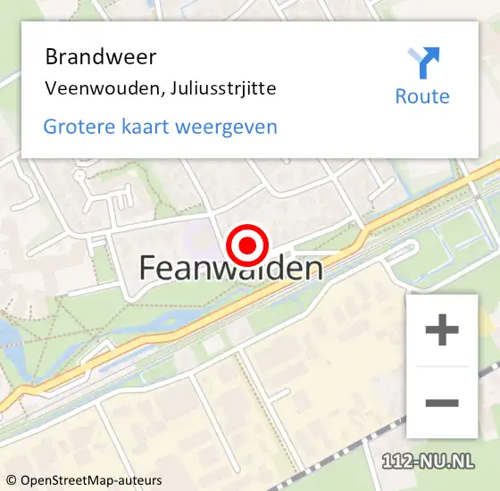 Locatie op kaart van de 112 melding: Brandweer Veenwouden, Juliusstrjitte op 6 juli 2021 15:29