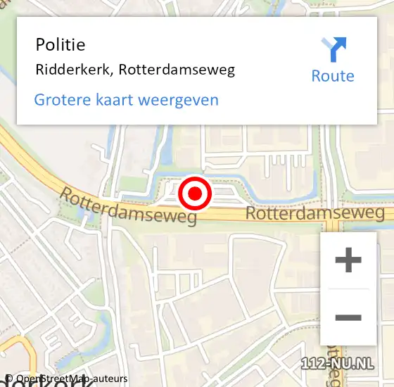 Locatie op kaart van de 112 melding: Politie Ridderkerk, Rotterdamseweg op 6 juli 2021 15:37