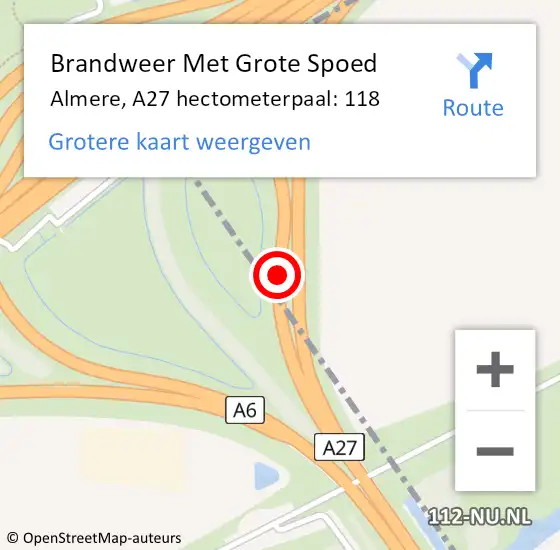 Locatie op kaart van de 112 melding: Brandweer Met Grote Spoed Naar Almere, A27 hectometerpaal: 118 op 6 juli 2021 15:38