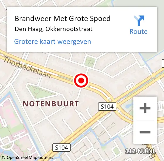 Locatie op kaart van de 112 melding: Brandweer Met Grote Spoed Naar Den Haag, Okkernootstraat op 6 juli 2021 15:47