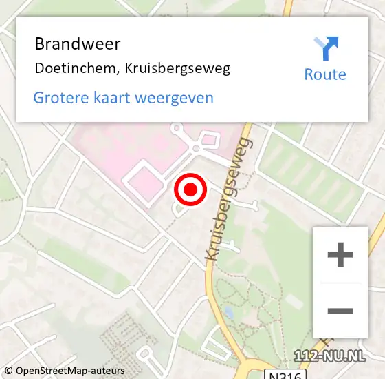 Locatie op kaart van de 112 melding: Brandweer Doetinchem, Kruisbergseweg op 6 juli 2021 16:09