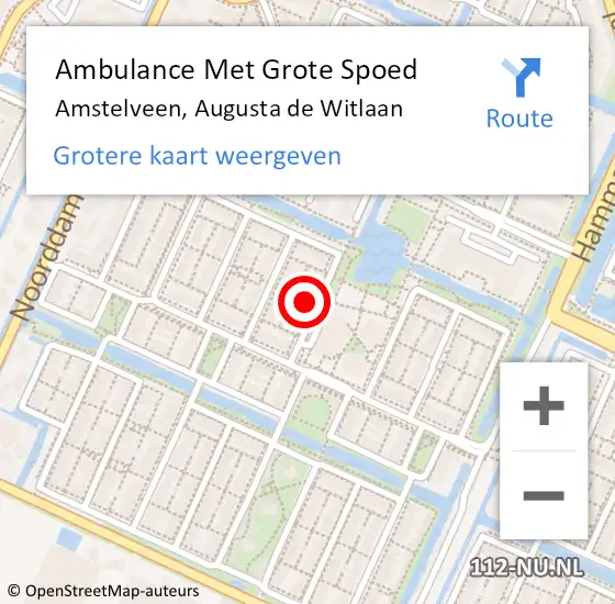 Locatie op kaart van de 112 melding: Ambulance Met Grote Spoed Naar Amstelveen, Augusta de Witlaan op 6 juli 2021 16:12