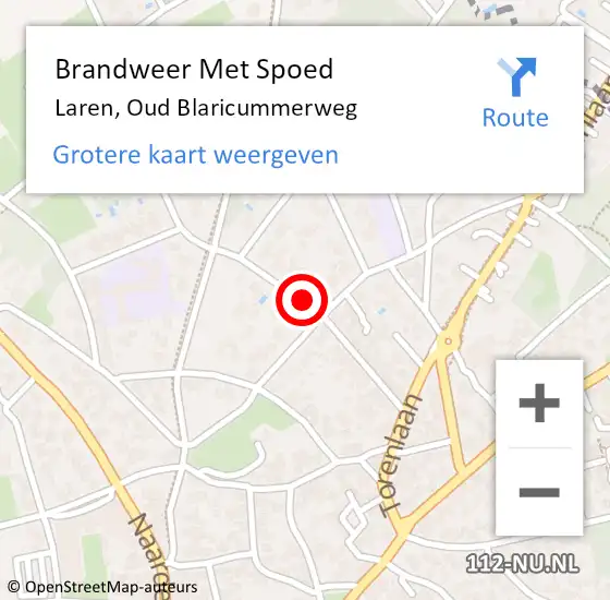 Locatie op kaart van de 112 melding: Brandweer Met Spoed Naar Laren, Oud Blaricummerweg op 6 juli 2021 16:31