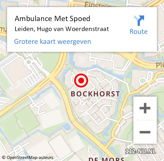 Locatie op kaart van de 112 melding: Ambulance Met Spoed Naar Leiden, Hugo van Woerdenstraat op 6 juli 2021 16:36