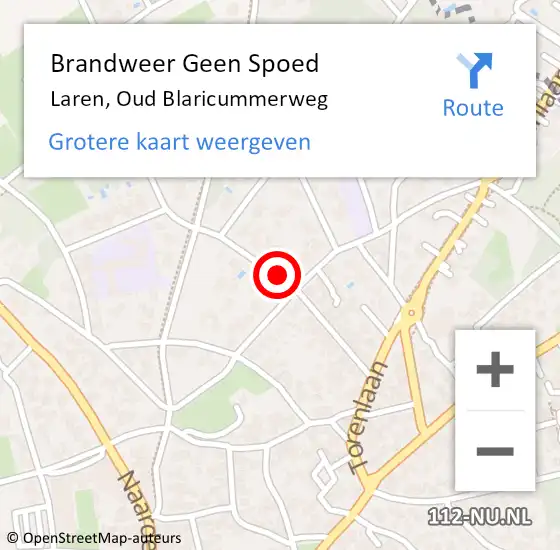 Locatie op kaart van de 112 melding: Brandweer Geen Spoed Naar Laren, Oud Blaricummerweg op 6 juli 2021 16:38