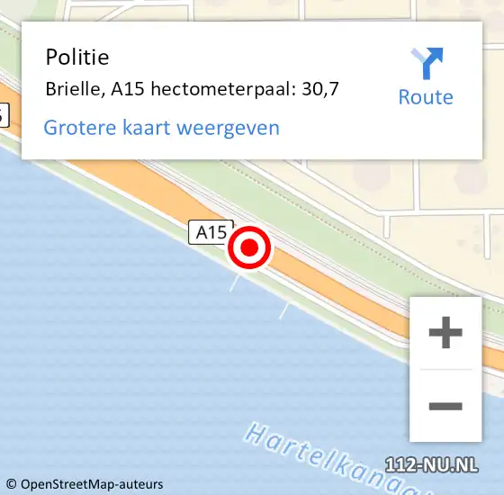 Locatie op kaart van de 112 melding: Politie Brielle, A15 hectometerpaal: 30,7 op 6 juli 2021 16:41