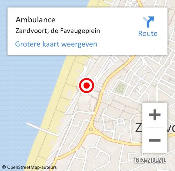 Locatie op kaart van de 112 melding: Ambulance Zandvoort, Strandafgang De Favauge op 6 juli 2021 17:24