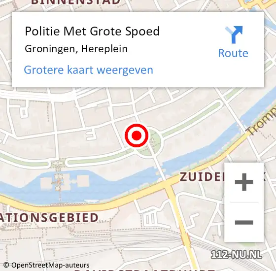 Locatie op kaart van de 112 melding: Politie Met Grote Spoed Naar Groningen, Hereplein op 6 juli 2021 18:01