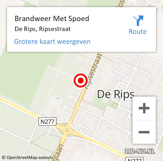 Locatie op kaart van de 112 melding: Brandweer Met Spoed Naar De Rips, Ripsestraat op 6 juli 2021 18:02