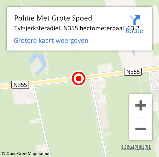 Locatie op kaart van de 112 melding: Politie Met Grote Spoed Naar Tytsjerksteradiel, N355 hectometerpaal: 13,2 op 6 juli 2021 18:03