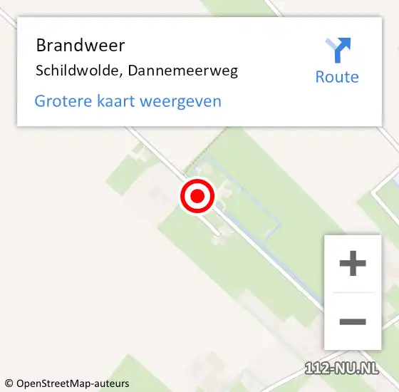 Locatie op kaart van de 112 melding: Brandweer Schildwolde, Dannemeerweg op 6 juli 2021 18:37
