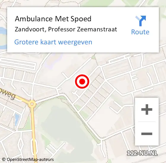 Locatie op kaart van de 112 melding: Ambulance Met Spoed Naar Zandvoort, Professor Zeemanstraat op 6 juli 2021 18:47