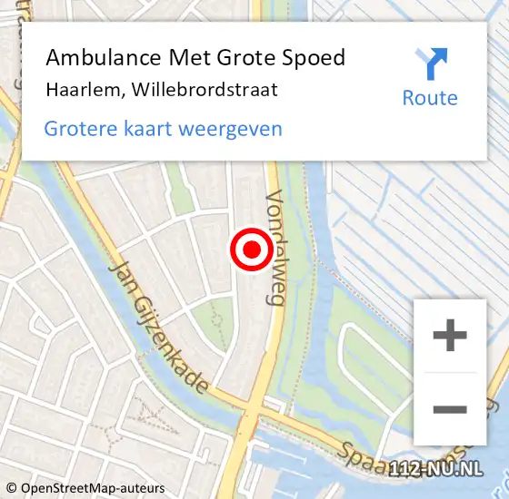 Locatie op kaart van de 112 melding: Ambulance Met Grote Spoed Naar Haarlem, Willebrordstraat op 6 juli 2021 18:58