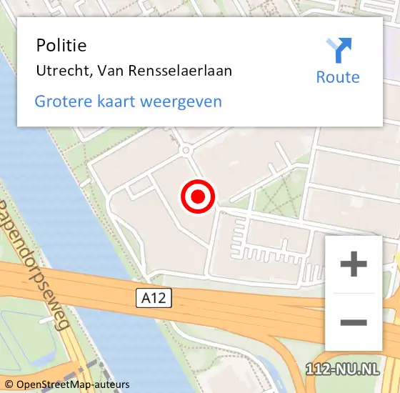 Locatie op kaart van de 112 melding: Politie Utrecht, Van Rensselaerlaan op 6 juli 2021 19:19