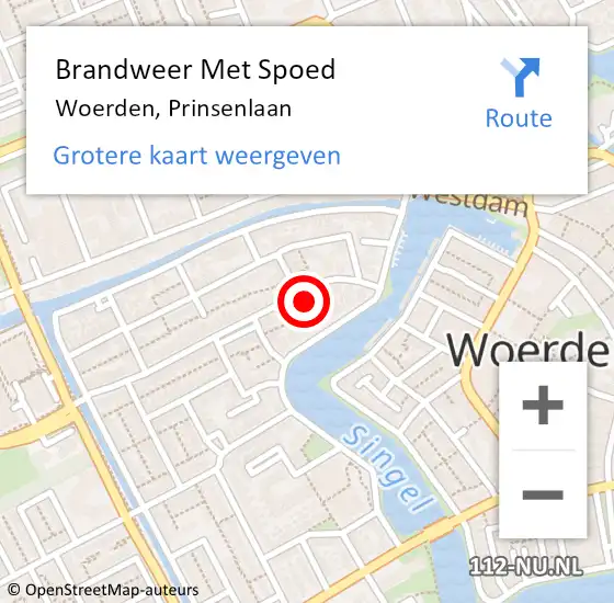 Locatie op kaart van de 112 melding: Brandweer Met Spoed Naar Woerden, Prinsenlaan op 6 juli 2021 19:25