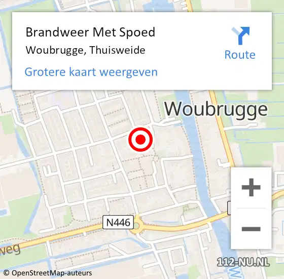 Locatie op kaart van de 112 melding: Brandweer Met Spoed Naar Woubrugge, Thuisweide op 6 juli 2021 19:27