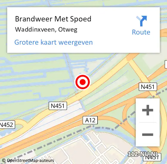 Locatie op kaart van de 112 melding: Brandweer Met Spoed Naar Waddinxveen, Otweg op 15 juni 2014 16:02