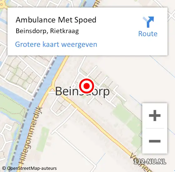 Locatie op kaart van de 112 melding: Ambulance Met Spoed Naar Beinsdorp, Rietkraag op 6 juli 2021 19:50