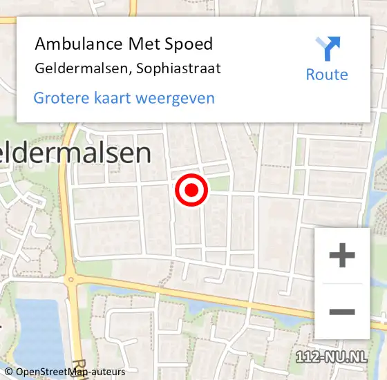 Locatie op kaart van de 112 melding: Ambulance Met Spoed Naar Geldermalsen, Sophiastraat op 6 juli 2021 20:17