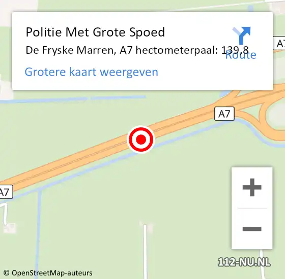 Locatie op kaart van de 112 melding: Politie Met Grote Spoed Naar De Friese Meren, A7 hectometerpaal: 139,8 op 6 juli 2021 20:24