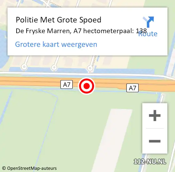 Locatie op kaart van de 112 melding: Politie Met Grote Spoed Naar De Friese Meren, A7 hectometerpaal: 138 op 6 juli 2021 20:24