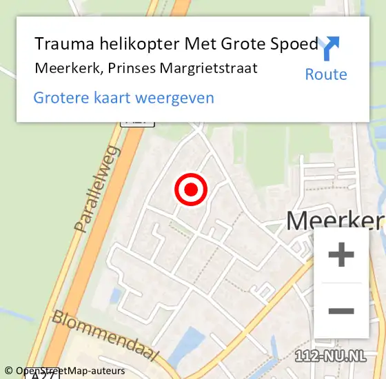 Locatie op kaart van de 112 melding: Trauma helikopter Met Grote Spoed Naar Meerkerk, Prinses Margrietstraat op 6 juli 2021 20:33