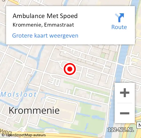 Locatie op kaart van de 112 melding: Ambulance Met Spoed Naar Krommenie, Emmastraat op 6 juli 2021 21:02