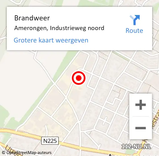 Locatie op kaart van de 112 melding: Brandweer Amerongen, Industrieweg noord op 6 juli 2021 21:47