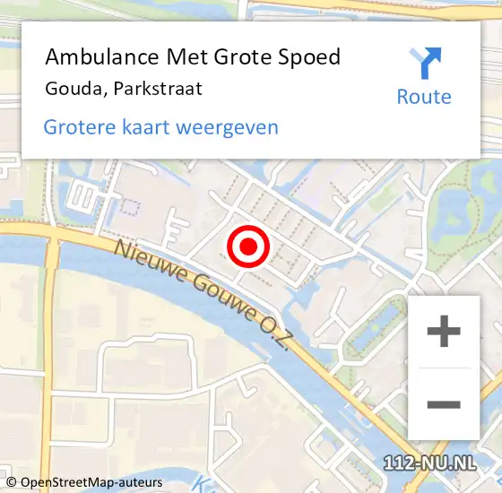 Locatie op kaart van de 112 melding: Ambulance Met Grote Spoed Naar Gouda, Parkstraat op 6 juli 2021 22:57