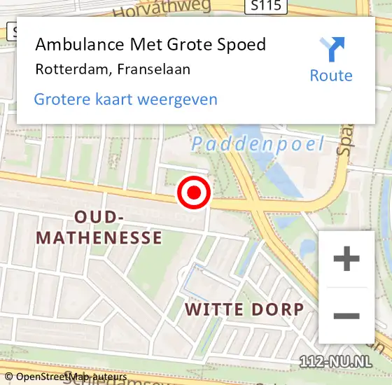 Locatie op kaart van de 112 melding: Ambulance Met Grote Spoed Naar Rotterdam, Franselaan op 6 juli 2021 22:59
