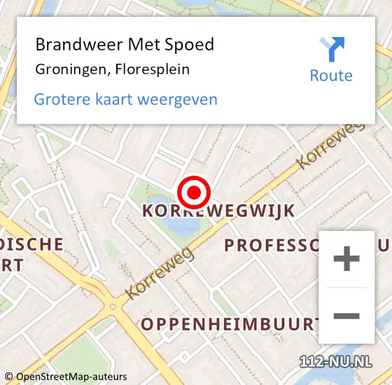 Locatie op kaart van de 112 melding: Brandweer Met Spoed Naar Groningen, Floresplein op 6 juli 2021 23:14