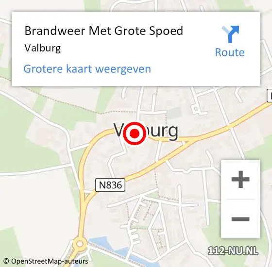Locatie op kaart van de 112 melding: Brandweer Met Grote Spoed Naar Valburg op 6 juli 2021 23:15