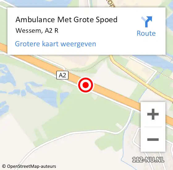 Locatie op kaart van de 112 melding: Ambulance Met Grote Spoed Naar Wessem, A2 R hectometerpaal: 218,2 op 15 juni 2014 16:22