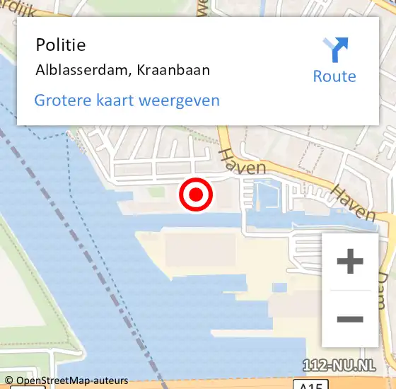 Locatie op kaart van de 112 melding: Politie Alblasserdam, Kraanbaan op 7 juli 2021 01:31