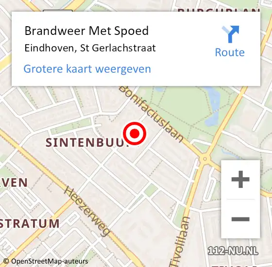 Locatie op kaart van de 112 melding: Brandweer Met Spoed Naar Eindhoven, St Gerlachstraat op 7 juli 2021 01:52