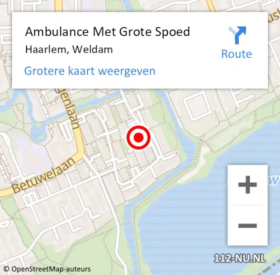 Locatie op kaart van de 112 melding: Ambulance Met Grote Spoed Naar Haarlem, Weldam op 7 juli 2021 02:14