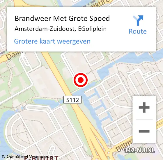 Locatie op kaart van de 112 melding: Brandweer Met Grote Spoed Naar Amsterdam-Zuidoost, EGoliplein op 7 juli 2021 03:00