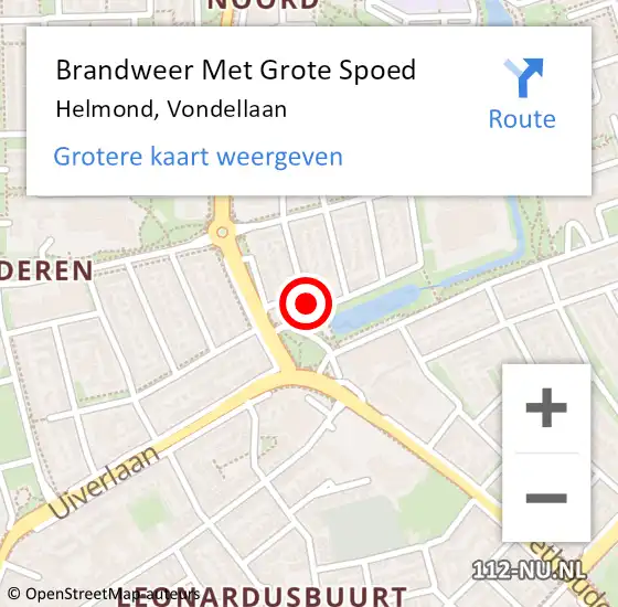 Locatie op kaart van de 112 melding: Brandweer Met Grote Spoed Naar Helmond, Vondellaan op 7 juli 2021 04:15