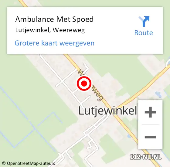 Locatie op kaart van de 112 melding: Ambulance Met Spoed Naar Lutjewinkel, Weereweg op 7 juli 2021 06:33