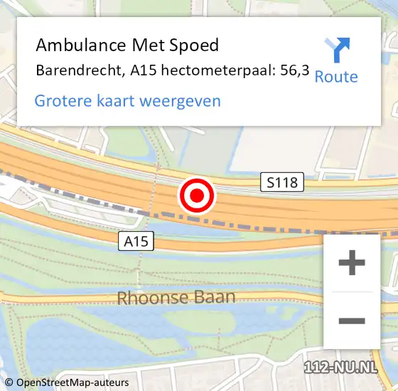 Locatie op kaart van de 112 melding: Ambulance Met Spoed Naar Barendrecht, A15 hectometerpaal: 56,3 op 7 juli 2021 06:33